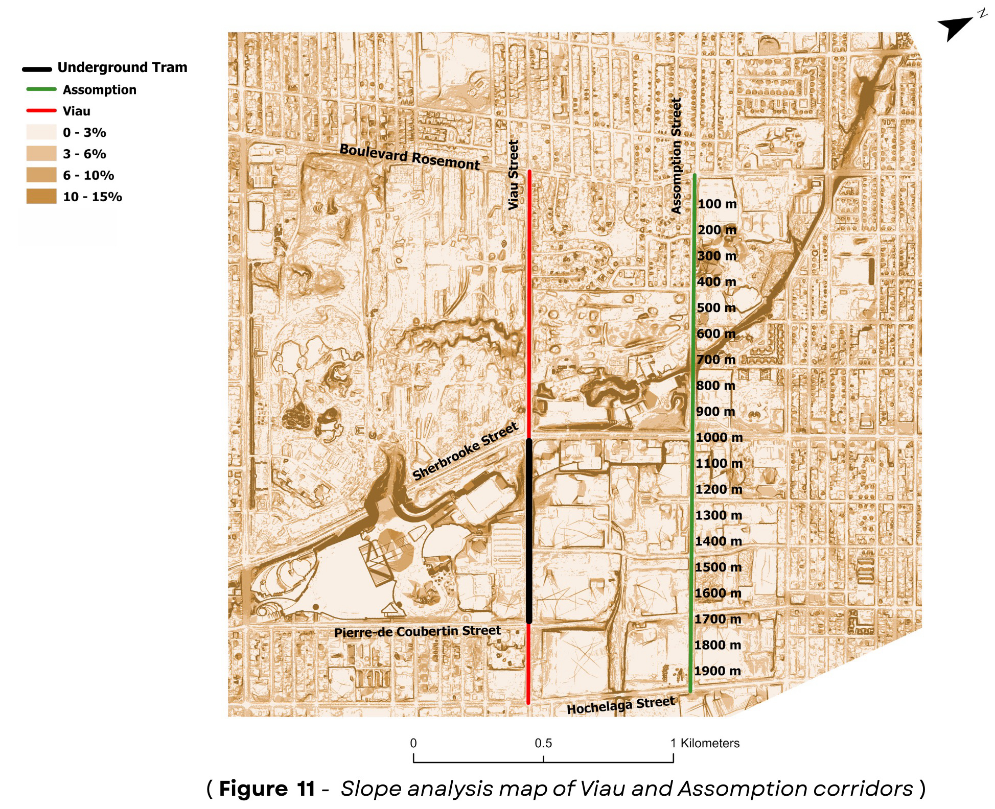 Slope analysis map of Viau and Assomption corridors